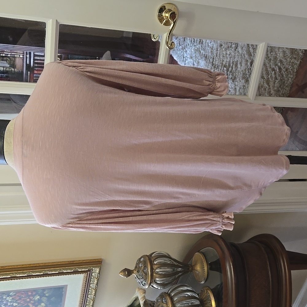 Democracy Light Pink Blouse Emroidery 3/4 Ruffle Sleeve Vneck Button Front L EUC - Picture 6 of 9